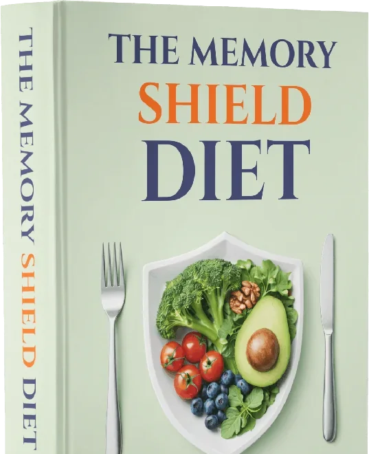 The seller's cover image for the bonus e-book The Memory Shield Diet, showing a plate of fresh foods
