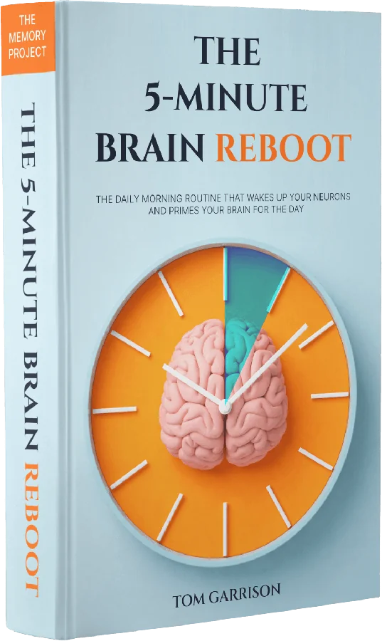 The seller's cover image for the bonus e-book The 5-Minute Brain Reboot, showing a clock and a brain
