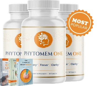 The seller's photo of three Phytomem One bottles with the e-books, the 3-bottle package at $59 per bottle